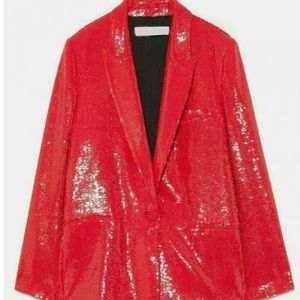 Zara Red sequin blazer size large